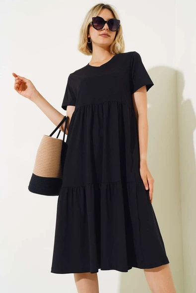 Süprem V Yaka Elbise Siyah - Resim 2