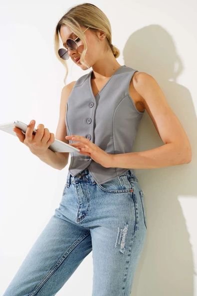 Krep Yelek Gri ürün görseli 1