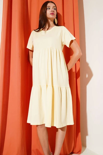 Süprem V Yaka Elbise Bej - Resim 2