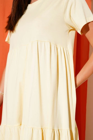 Süprem V Yaka Elbise Bej - Resim 4