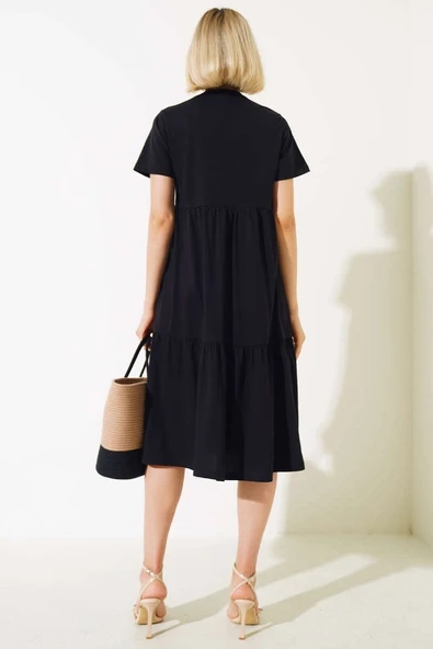 Süprem V Yaka Elbise Siyah - Resim 3