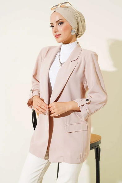 Kol Katlamalı Cep Detaylı Ceket Taş ürün görseli 1