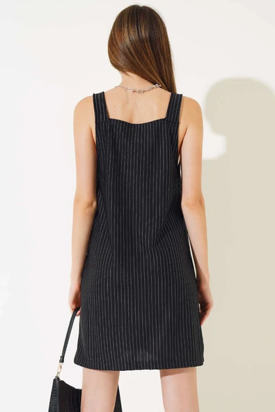 Torba Cepli Çizgili Salopet Siyah - Resim 3