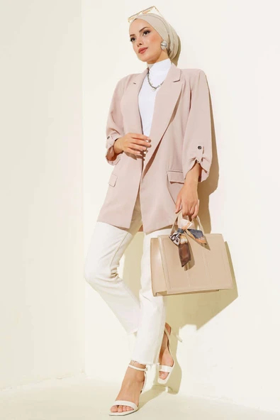 Kol Katlamalı Cep Detaylı Ceket Taş - Resim 2