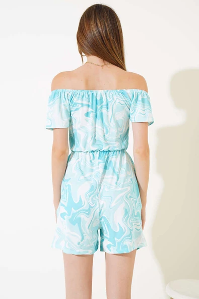 Dijital Baskılı Şort Tulum Mint - Resim 3