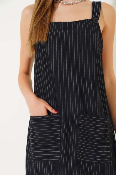 Torba Cepli Çizgili Salopet Siyah - Resim 4