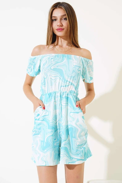 Dijital Baskılı Şort Tulum Mint - Resim 2