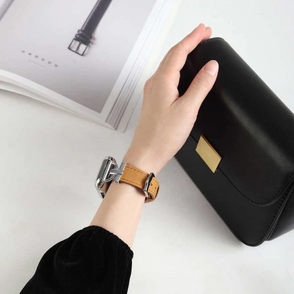 Apple Watch 1 2 3 4 5 6 7 8 9 Se Ultra 49/46/45/44/42 mm Kordon KRD-53 Deri Strap Kayış - Resim 10