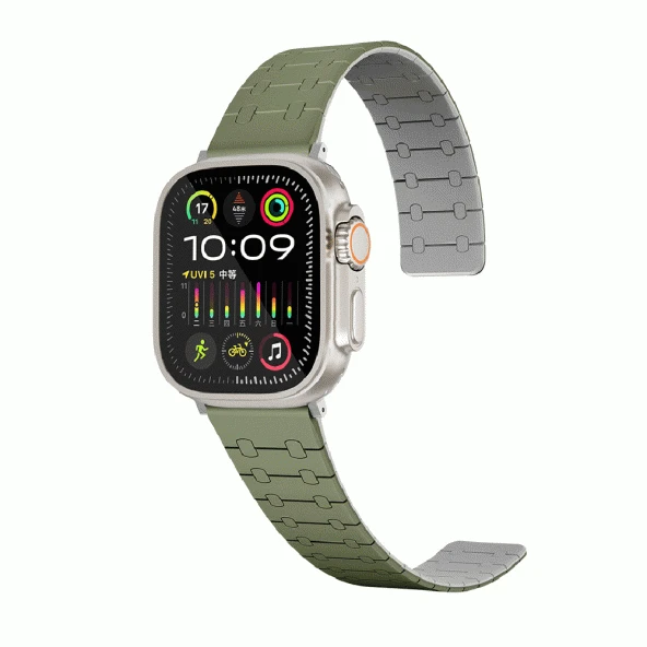 Apple Watch 1 2 3 4 5 6 7 8 9 Se Ultra 49/45/44/42 mm KRD-111 Çizgili Desenli Silikon Kordon - Resim 4