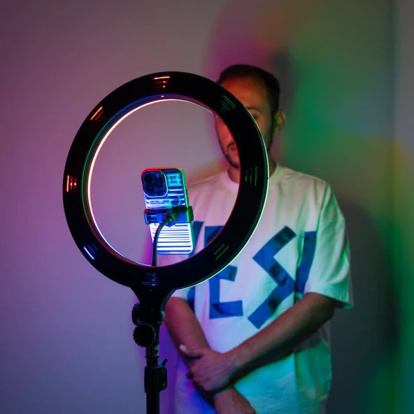 MJ38 RGB 25W Ring Light Canlı Yayın 38cm USB'li ve Telefon Stand - Resim 6