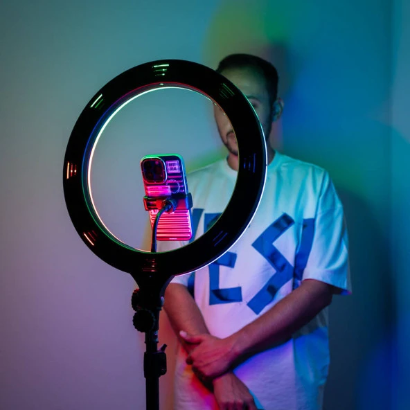 MJ38 RGB 25W Ring Light Canlı Yayın 38cm USB'li ve Telefon Stand - Resim 7