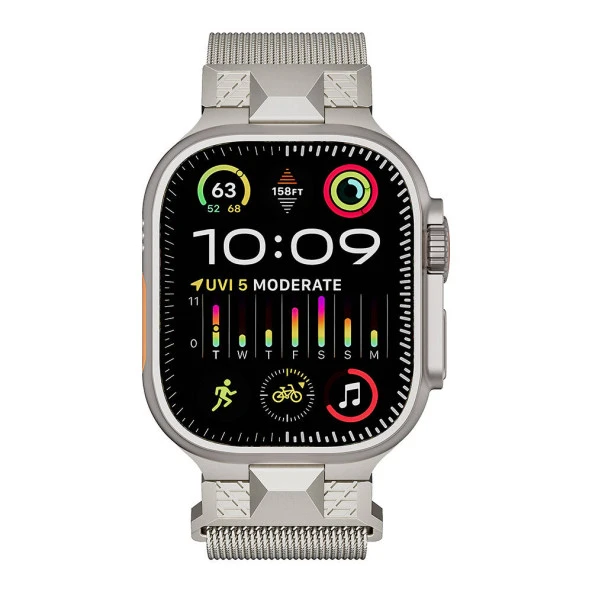 Apple Watch 1 2 3 4 5 6 7 8 9 Se Ultra 49/45/44/42 mm  KRD-107 Metal Hasır Kordon