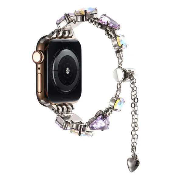 Apple Watch 1 2 3 4 5 6 7 8 9 Se Ultra 49/45/44/42 mm  KRD-115 Renkli Taş Tasarımlı Kordon - Resim 3