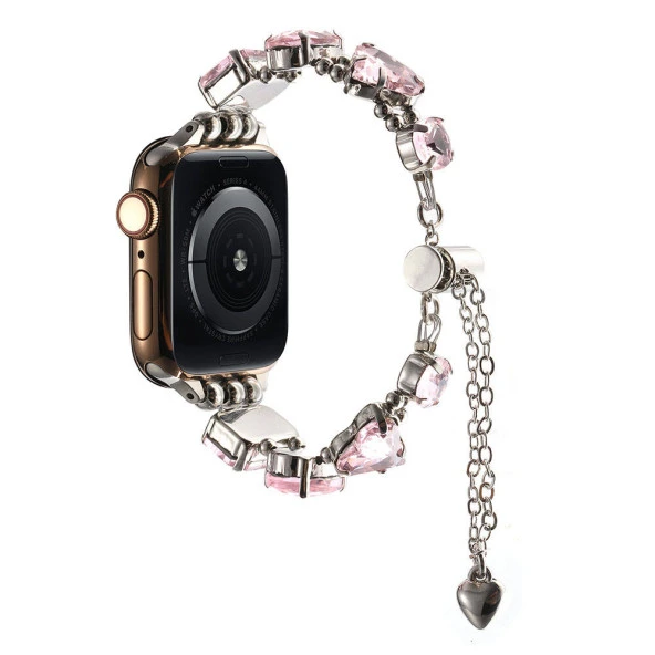 Apple Watch 1 2 3 4 5 6 7 8 9 Se Ultra 49/45/44/42 mm  KRD-115 Renkli Taş Tasarımlı Kordon - Resim 4