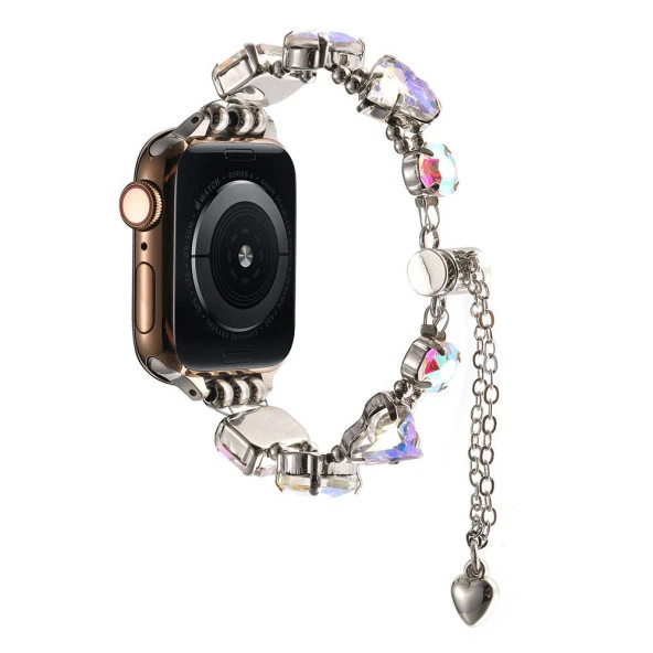 Apple Watch 1 2 3 4 5 6 7 8 9 Se Ultra 49/45/44/42 mm  KRD-115 Renkli Taş Tasarımlı Kordon - Resim 5