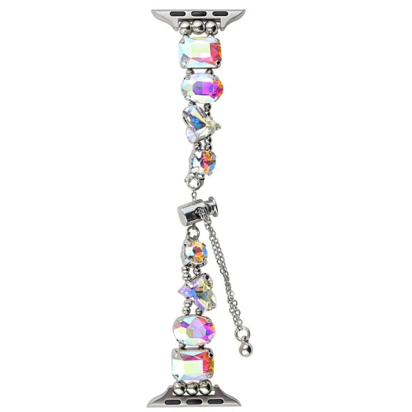 Apple Watch 1 2 3 4 5 6 7 8 9 Se Ultra 49/45/44/42 mm  KRD-115 Renkli Taş Tasarımlı Kordon - Resim 8