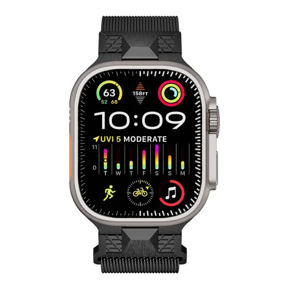 Apple Watch 1 2 3 4 5 6 7 8 9 Se Ultra 49/45/44/42 mm  KRD-107 Metal Hasır Kordon - Resim 5