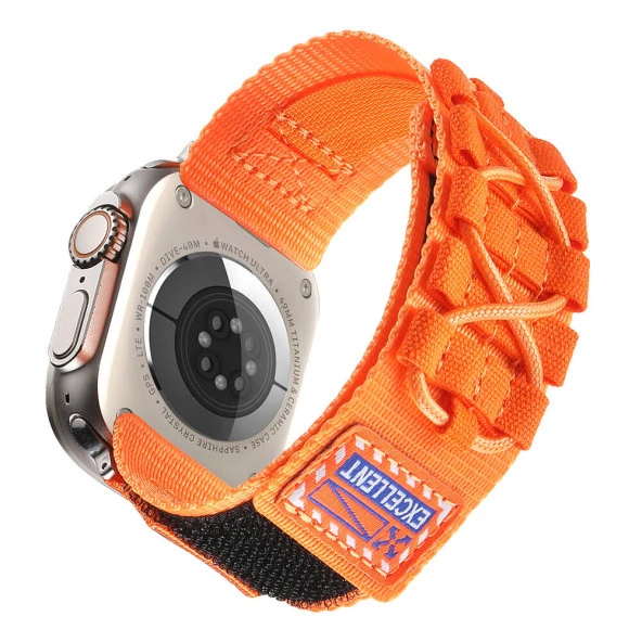Apple Watch 1 2 3 4 5 6 7 8 9 Se Ultra 49/45/44/42 mm  KRD-112 Orbital Örgülü Halat Tasarımlı Naylon Kumaş Hasır Kordon - Resim 8