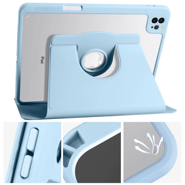 Apple iPad 10.9 2022 (10.Nesil) Kılıf  Termik Kalem Bölmeli Dönebilen Standlı Kılıf - Resim 11