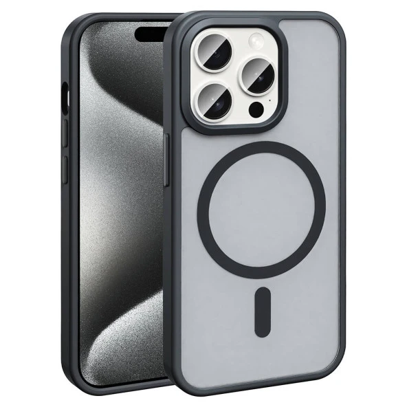 Apple iPhone 15 Pro Max Kılıf Magsafe Şarj Özellikli Mat Arka Yüzey  Sio Kapak - Resim 3