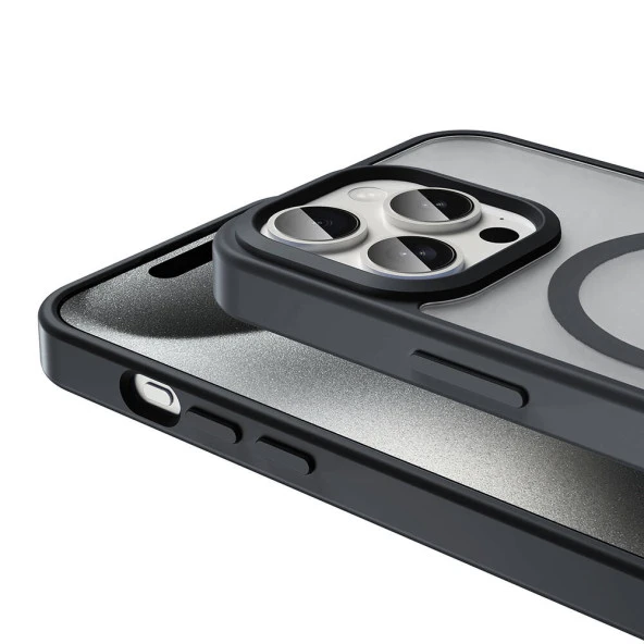 Apple iPhone 15 Pro Max Kılıf Magsafe Şarj Özellikli Mat Arka Yüzey  Sio Kapak - Resim 7