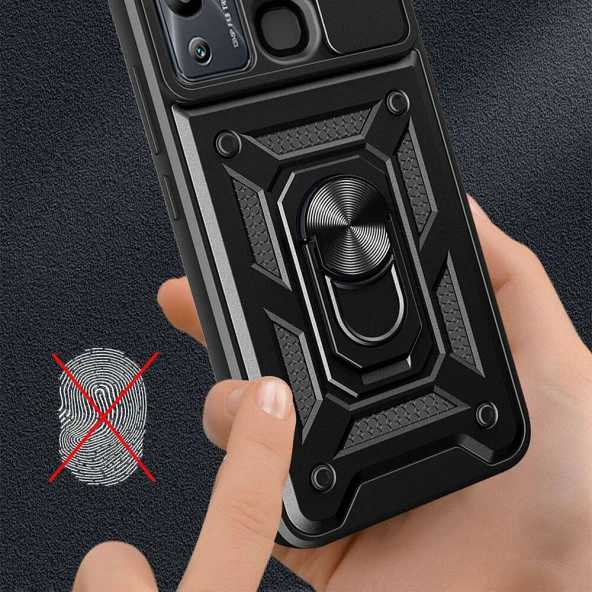 İnfinix Hot 12i Kılıf Magnetik Standlı Kamera Korumalı  Sürgülü Vega Kapak - Resim 3