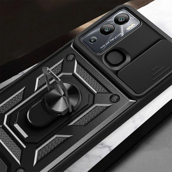 İnfinix Hot 12i Kılıf Magnetik Standlı Kamera Korumalı  Sürgülü Vega Kapak - Resim 5