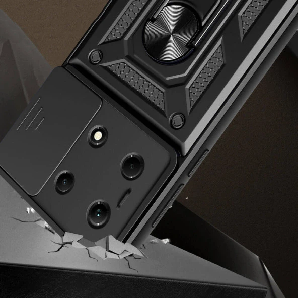 İnfinix Note 30 4G Kılıf Magnetik Standlı Kamera Korumalı  Sürgülü Vega Kapak - Resim 4