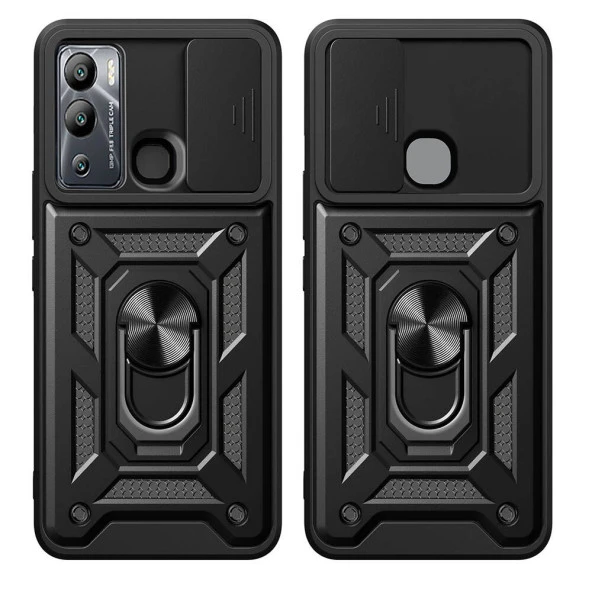 İnfinix Hot 12i Kılıf Magnetik Standlı Kamera Korumalı  Sürgülü Vega Kapak - Resim 7