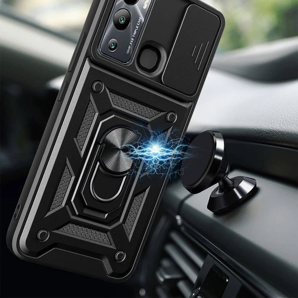 İnfinix Hot 12i Kılıf Magnetik Standlı Kamera Korumalı  Sürgülü Vega Kapak - Resim 8