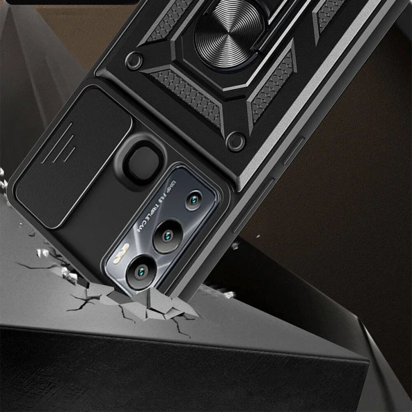 İnfinix Hot 12i Kılıf Magnetik Standlı Kamera Korumalı  Sürgülü Vega Kapak - Resim 9