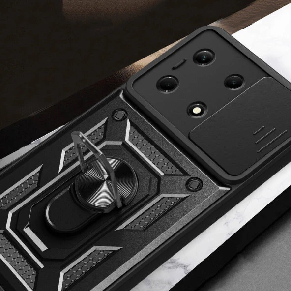 İnfinix Note 30 4G Kılıf Magnetik Standlı Kamera Korumalı  Sürgülü Vega Kapak - Resim 8