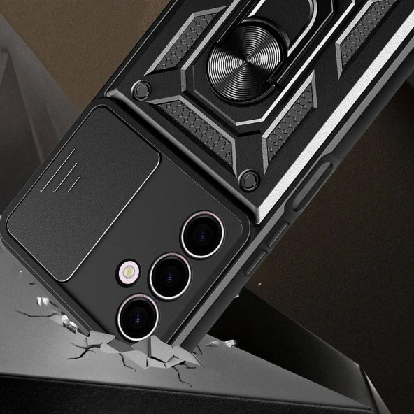 Galaxy A24 Kılıf Magnetik Standlı Kamera Korumalı  Sürgülü Vega Kapak - Resim 4