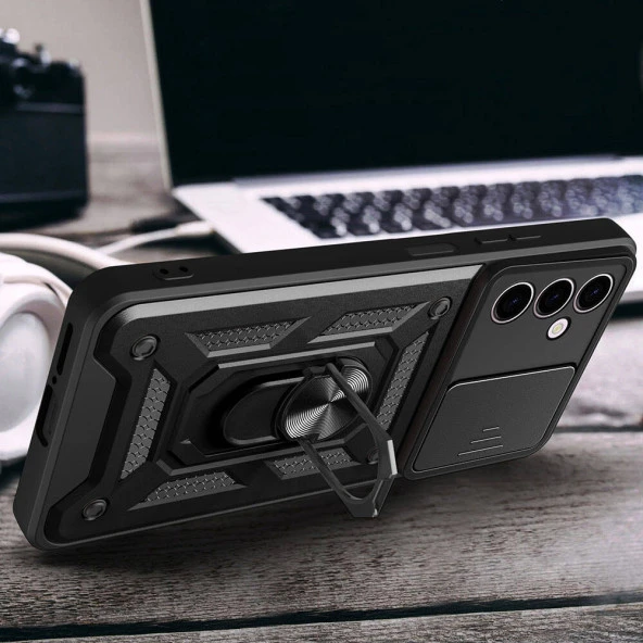 Galaxy A24 Kılıf Magnetik Standlı Kamera Korumalı  Sürgülü Vega Kapak - Resim 8