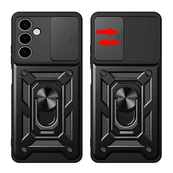 Galaxy A24 Kılıf Magnetik Standlı Kamera Korumalı  Sürgülü Vega Kapak - Resim 11