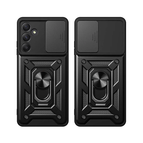 Galaxy A35 Kılıf Magnetik Standlı Kamera Korumalı  Sürgülü Vega Kapak - Resim 11