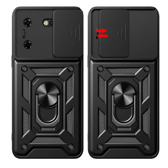 Tecno Pova 5 Kılıf Magnetik Standlı Kamera Korumalı  Sürgülü Vega Kapak - Resim 10