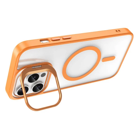 Apple iPhone 14 Pro Max Kılıf Magsafe Şarj Özellikli Standlı  Magsafe Klon Lensli Kapak - Resim 5