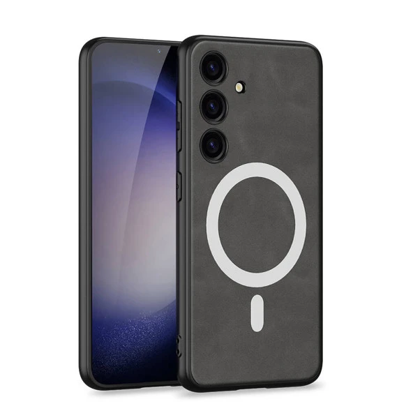 Galaxy S24 Plus Kılıf Magsafe Şarj Özellikli Deri Tasarımlı  Kıpta Nubuk Kapak - Resim 3