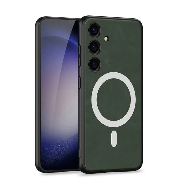 Galaxy S24 Plus Kılıf Magsafe Şarj Özellikli Deri Tasarımlı  Kıpta Nubuk Kapak - Resim 4