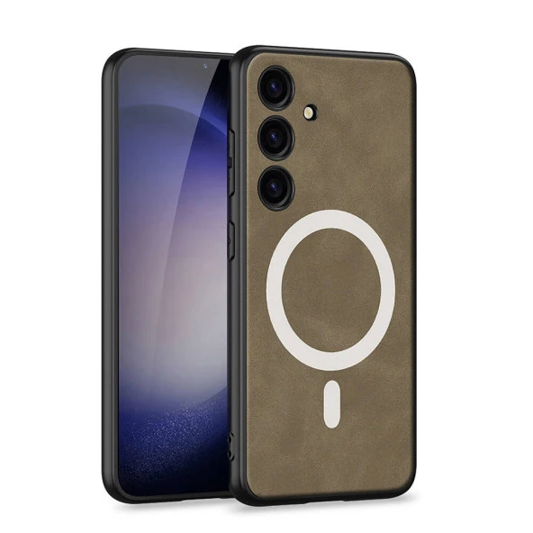 Galaxy S24 Plus Kılıf Magsafe Şarj Özellikli Deri Tasarımlı  Kıpta Nubuk Kapak - Resim 5