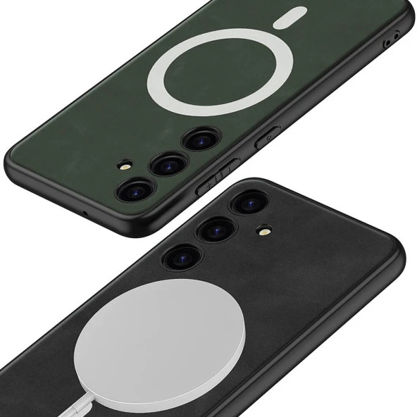 Galaxy S24 Plus Kılıf Magsafe Şarj Özellikli Deri Tasarımlı  Kıpta Nubuk Kapak - Resim 8