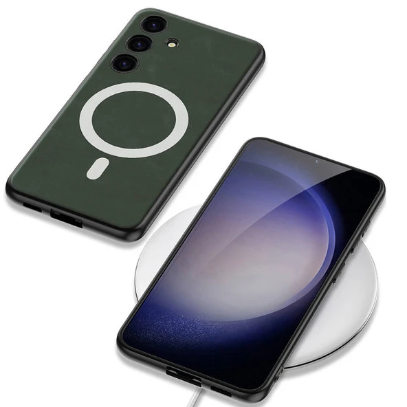 Galaxy S24 Plus Kılıf Magsafe Şarj Özellikli Deri Tasarımlı  Kıpta Nubuk Kapak - Resim 10