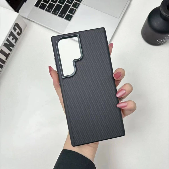 Galaxy S24 Ultra Kılıf Magsafe Şarj Özellikli Karbon Fiber Görünümlü  Troy Kapak - Resim 9