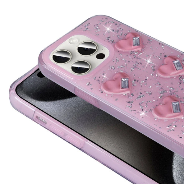 Apple iPhone 15 Pro Max Kılıf Airbagli Simli Arka Yüzey  Işıltı Silikon Kapak - Resim 8