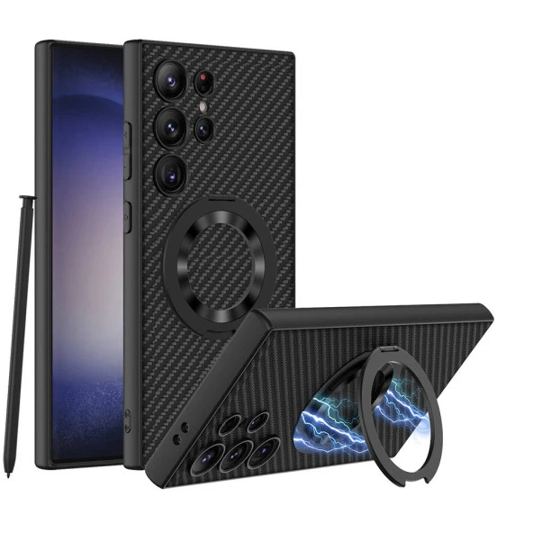 Galaxy S24 Ultra Wireless Şarj Özellikli  Kıpta Standlı Magsafe Silikon Kapak ürün görseli