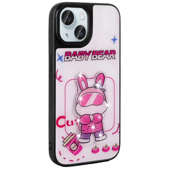 Apple iPhone 15 Kılıf Parlayan Kabartmalı İkonik Figürlü  Amas Silikon Kapak - Resim 10