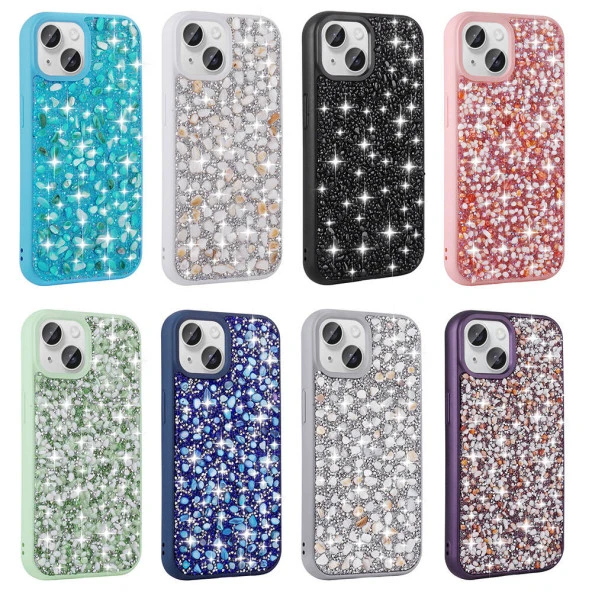 Apple iPhone 15 Kılıf Parlak Taşlı Tasarım  Linea Kapak - Resim 10