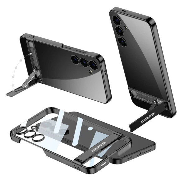 Galaxy S24 Kılıf  Kamera Korumalı Şeffaf Dikey Standlı Ays Kapak - Resim 2