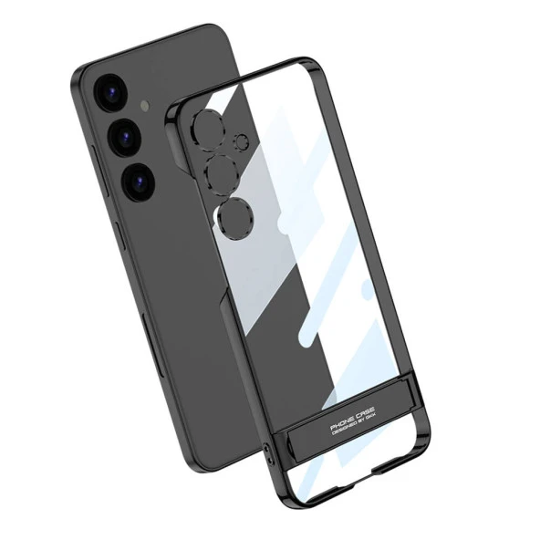 Galaxy S24 Kılıf  Kamera Korumalı Şeffaf Dikey Standlı Ays Kapak - Resim 4